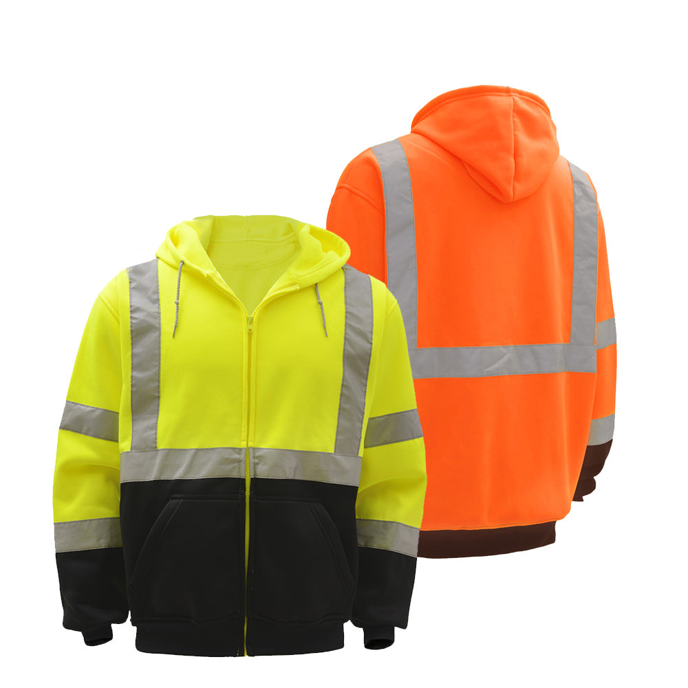 GSS Safety 7003 / 7004 Class 3, 8 oz, Black Bottom Full Zip Hoodie, Small - 7XL, Large Tall - 3XL Tall