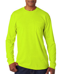 Bayside 1730 long sleeve pocket tee shirt, 50/50, 5.4 oz, S-4XL, Made in USA