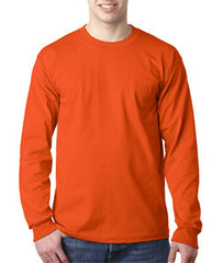 Bayside 8100 long sleeve pocket tee shirt, 100% preshrunk cotton, 6.1 oz, M-4XL, Made in USA