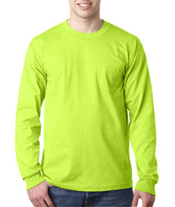 Bayside 8100 long sleeve pocket tee shirt, 100% preshrunk cotton, 6.1 oz, M-4XL, Made in USA
